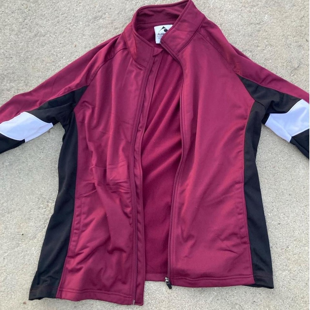 Maroon Augusta Sportswear track jacket with black and white panels, size L